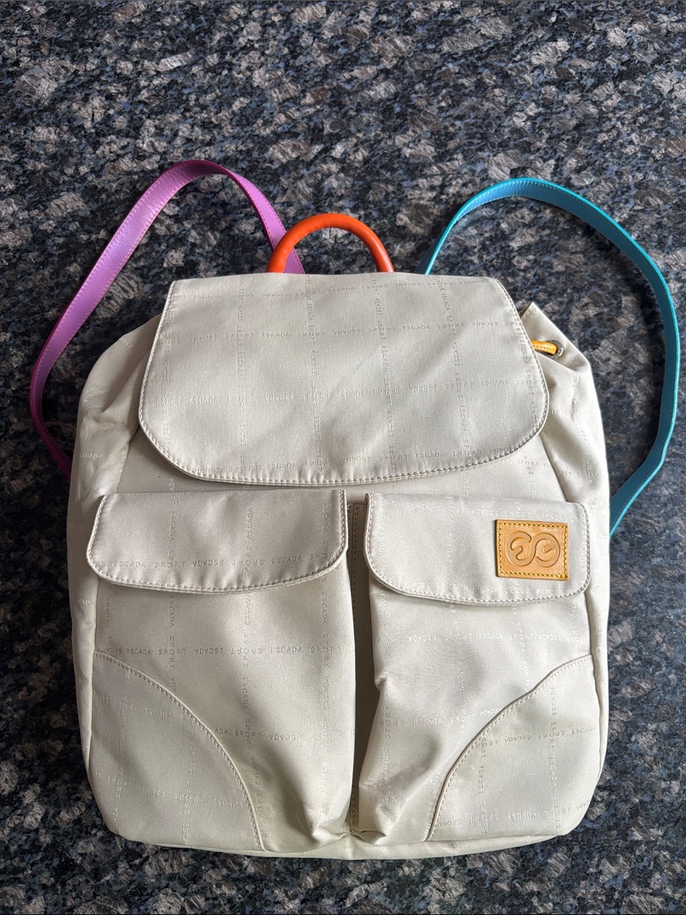 Escada Cream Backpack with Pink, Orange and Blue Straps